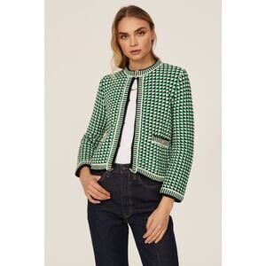 Maje Manelanne Green Tricolor Geometric Knit Cardigan Sweater Size Medium